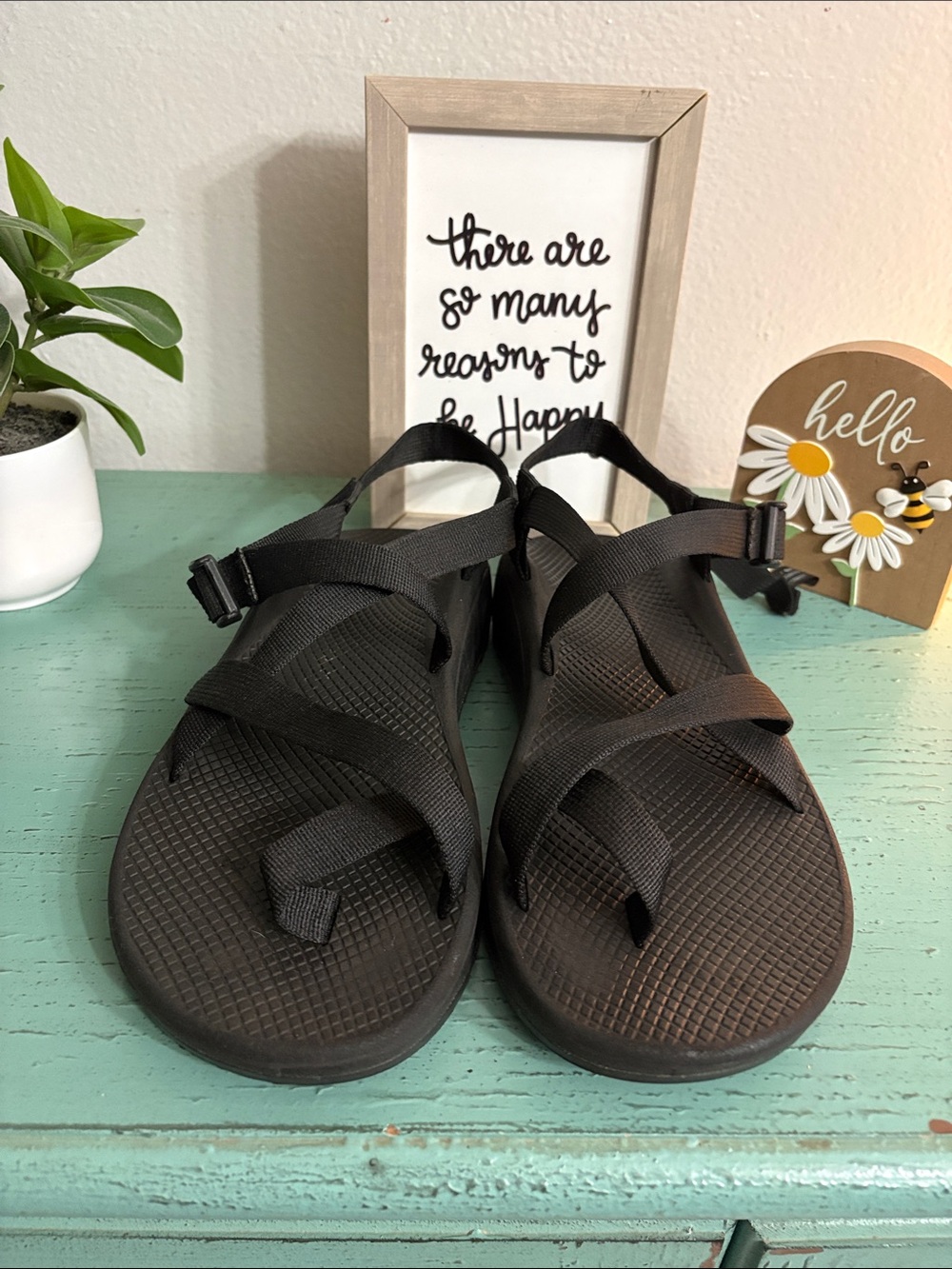Mens Black Adjustable Strap Sandals